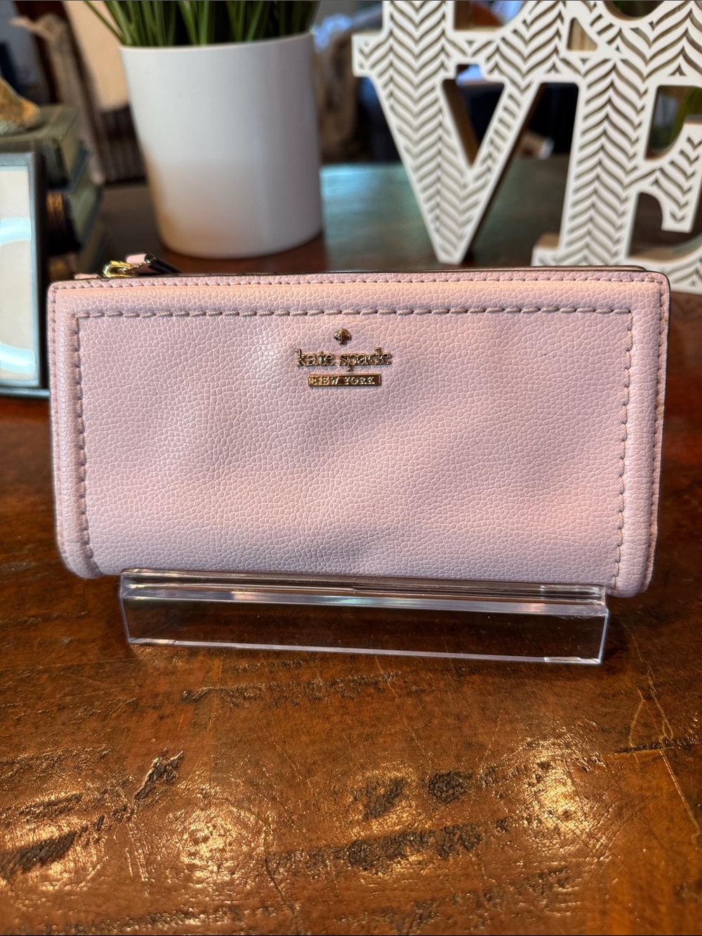 kate spade Pink Leather Zip-Around Wallet with Gold Logo
